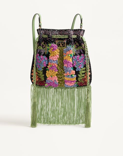 Valentino Garavani - Valentino Garavani Nellcôte Alice Embroidered Bag With Fringes - Black/multicolour - Woman - Shoulder Bags